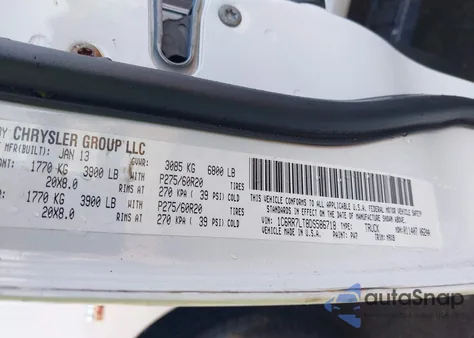 2013 Ram 1500 Big Horn из США, поврежденный, VIN 1C6RR7LT8DS586718